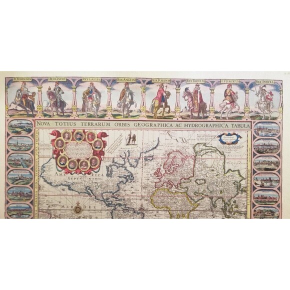 World Map by Jansson 1632 Mid Century Repro Donald Art Co 11"x14"Paper On Board - Picture 5 of 6